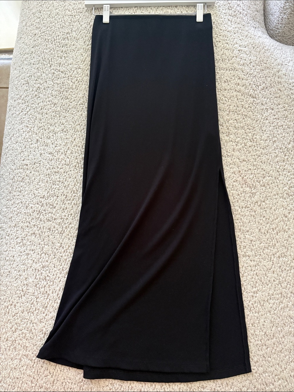 American Eagle Black Ribbed Maxi Skirt with Side Slit